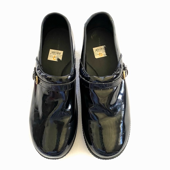 Lands End Women's Black Patent Leather Chunky Clogs Shoes Size 11 D - Y2K - Picture 2 of 13
